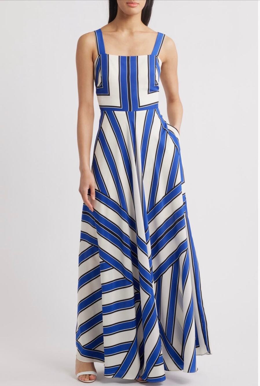 ELIZA J Blue & Ivory Stripe Scarf Sleeveless Maxi Dress Size 8